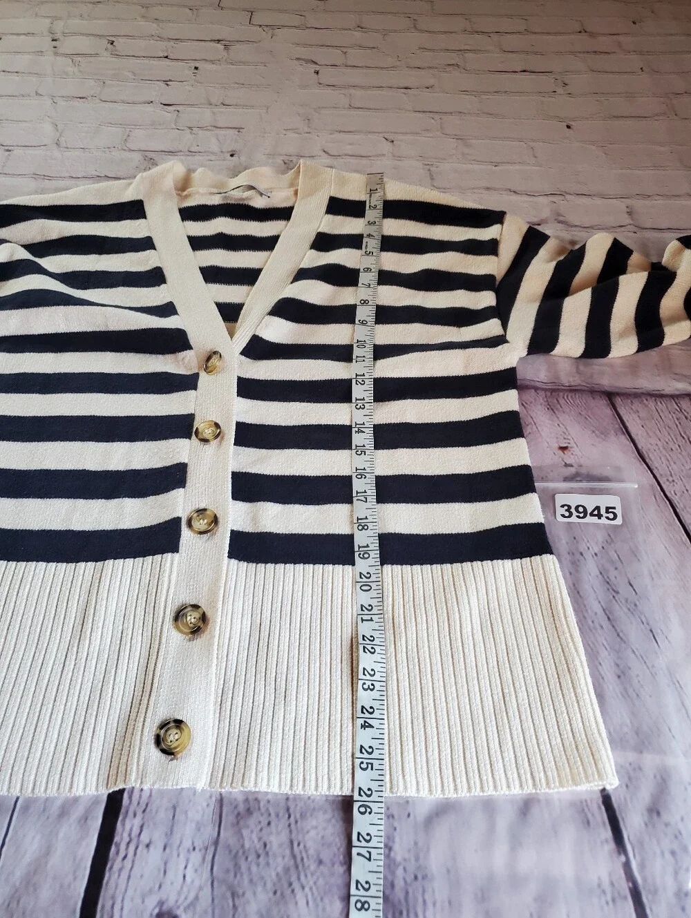 Zara Striped V-neck Buttoned Knit Cardigan Nautical Preppy Oversized Medium